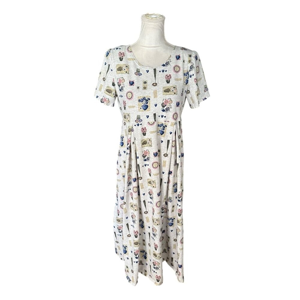 Vintage Coldwater Creek Floral Novelty Print Pleated Midi Dress Cottage core PM